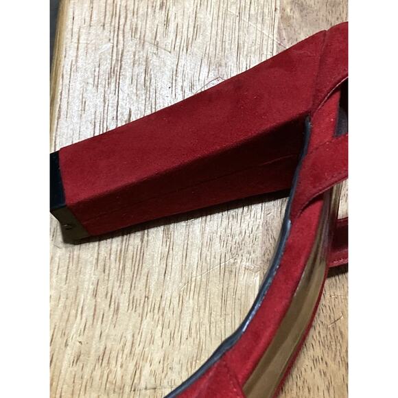 Womens High Block Heel Ankle Strap Open Toe Red Faux Suede Shoes Size 8.5 - Picture 12 of 14